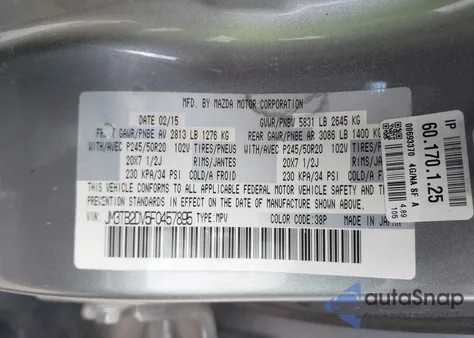 2015 Mazda Cx-9 Grand Touring z USA, uszkodzony, nr VIN JM3TB2DV5F0457895